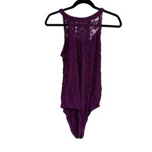 Torrid Womens Lace Bodysuit Lace Crochet Sleeveless Bodice Racerback Purple Size